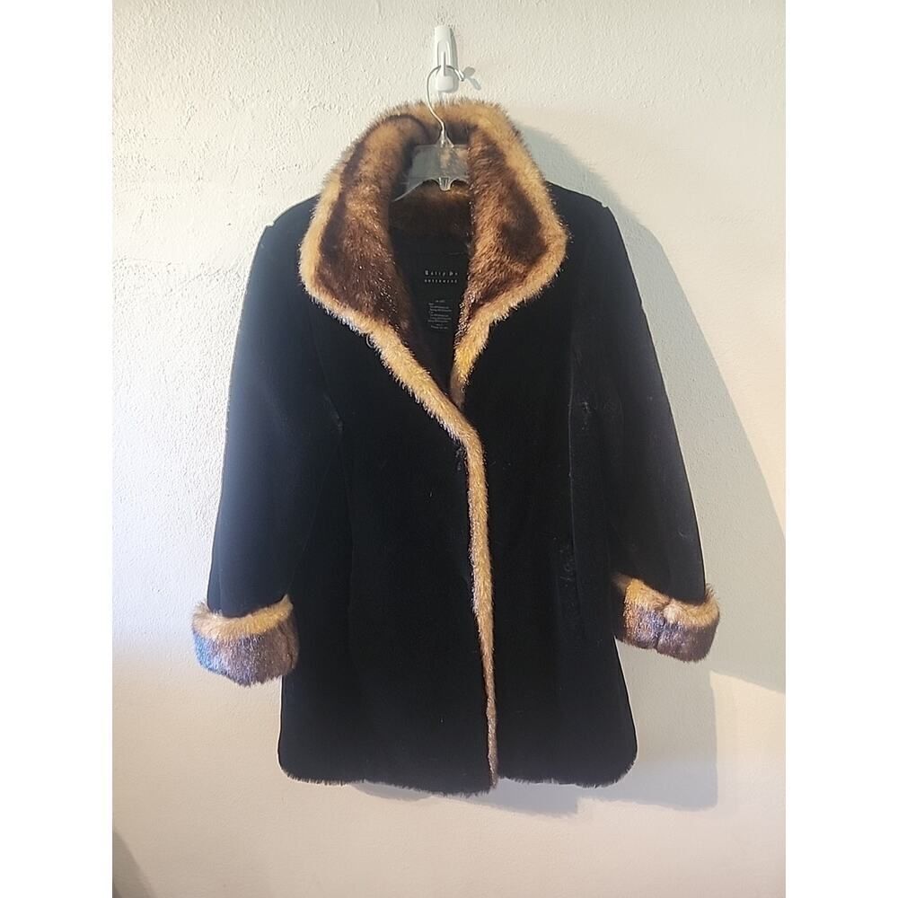Tally-Ho Outerwear Faux Fur Coat SIZE Small Black Brown Fancy Formal Warm Winter